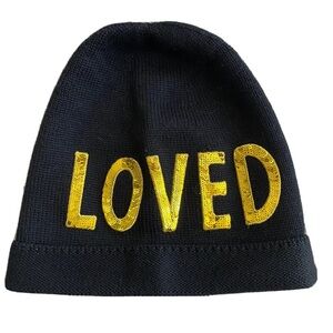 Gucci woman’s  Black Hat with Gold sequins Letters Sz med